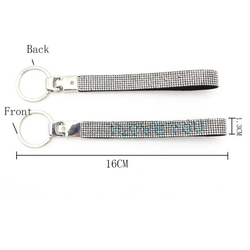 Custom Creative Logo Metal Ring Diamond Painting Clothing Charms Shiny Rhinestone Wristlet Lanyard Keychain