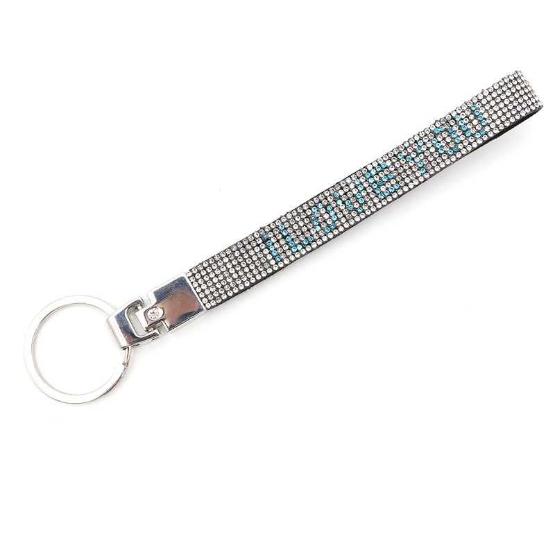 Custom Creative Logo Metal Ring Diamond Painting Clothing Charms Shiny Rhinestone Wristlet Lanyard Keychain