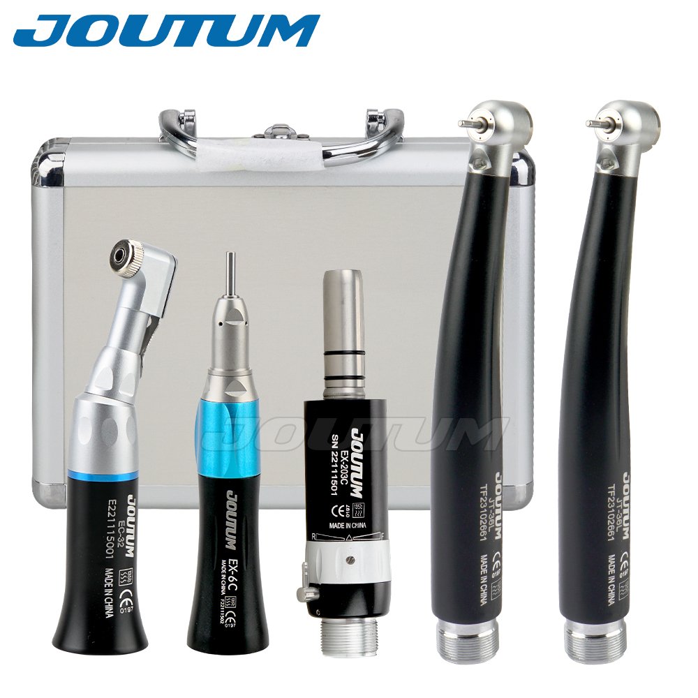 Dental Color Low Speed and LED High Handpiece Kit Push Button Contra Angle Single Way Water Spray Air Turbine 2/4 Hole