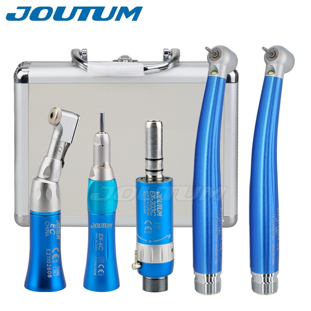 Dental Color Low Speed and LED High Handpiece Kit Push Button Contra Angle Single Way Water Spray Air Turbine 2/4 Hole