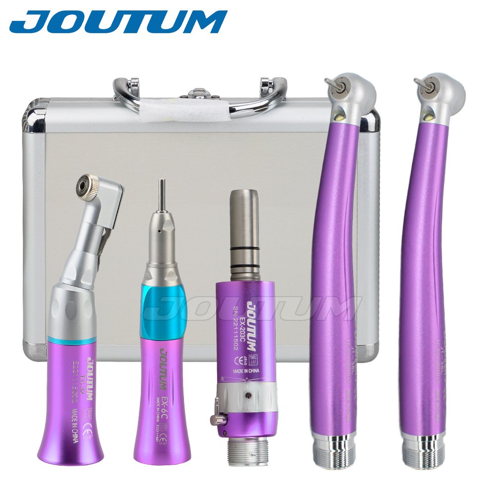 Dental Color Low Speed and LED High Handpiece Kit Push Button Contra Angle Single Way Water Spray Air Turbine 2/4 Hole