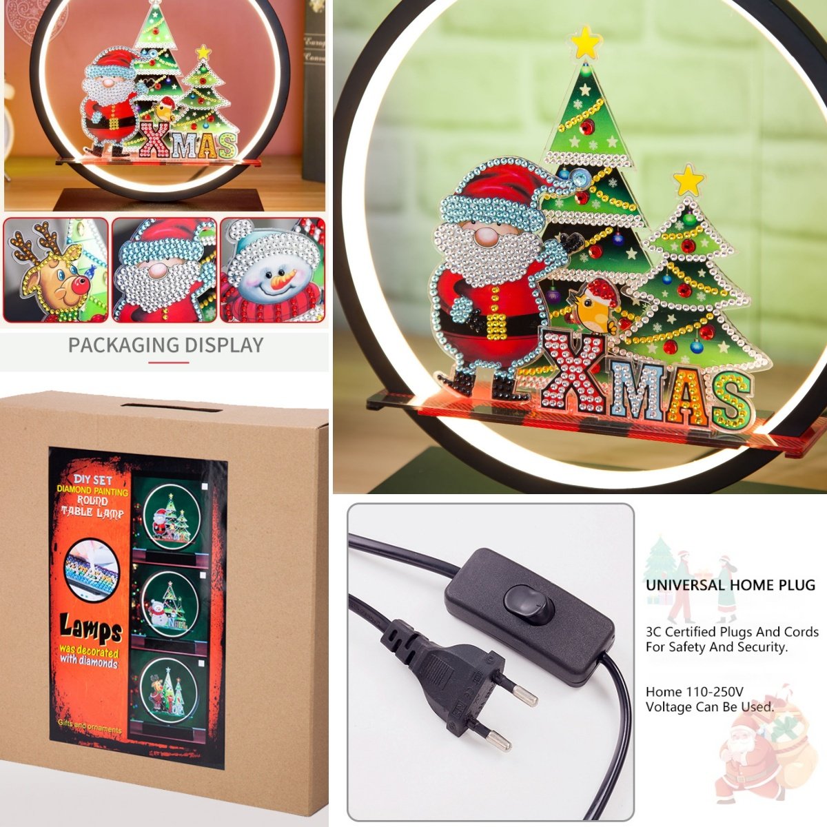 Xmas Festivals 25cm Three-color Led Light Ring Table Lamp For Party Decoration Christmas Mosaic DIY Diamond Painting Lamparas