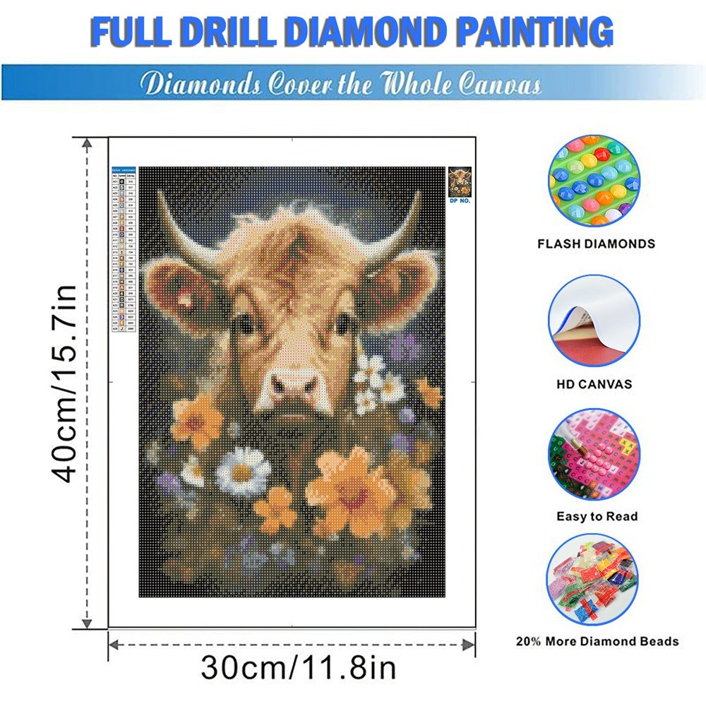Custom DIY Diamond Painting Kits for Kids Printed Animals Cow Flower European and American Styles