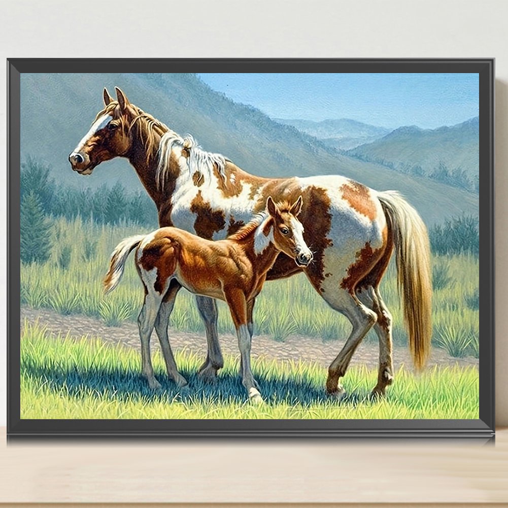 Custom DIY 40x50cm Brownish White Horse Round Drill Diamond Painting Full 5D Acrylic Diamond Painting For Home Decor