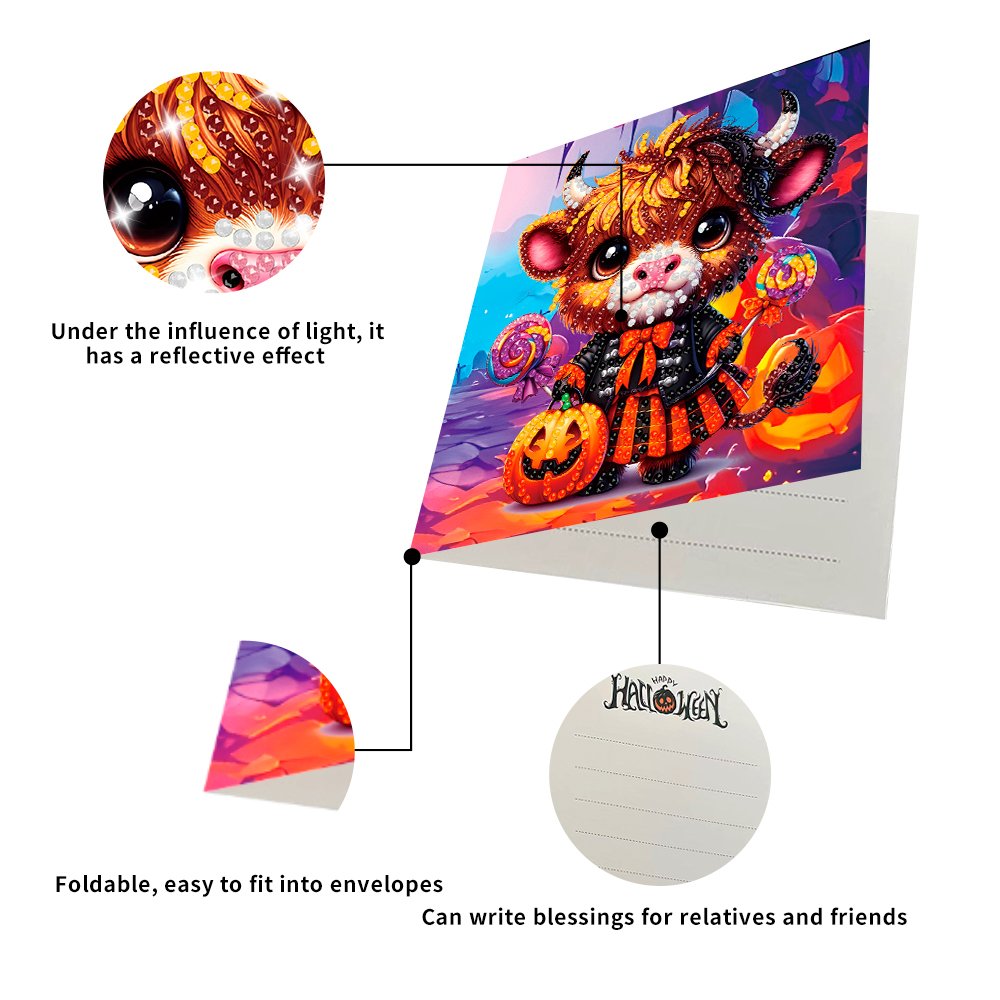 Halloween 5D Diamond Painting Greeting Card Diamond Art Painting Kit, Adult Pumpkin Diamond Art DIY Craft Decoration Gift