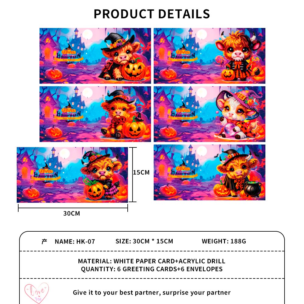 Halloween 5D Diamond Painting Greeting Card Diamond Art Painting Kit, Adult Pumpkin Diamond Art DIY Craft Decoration Gift
