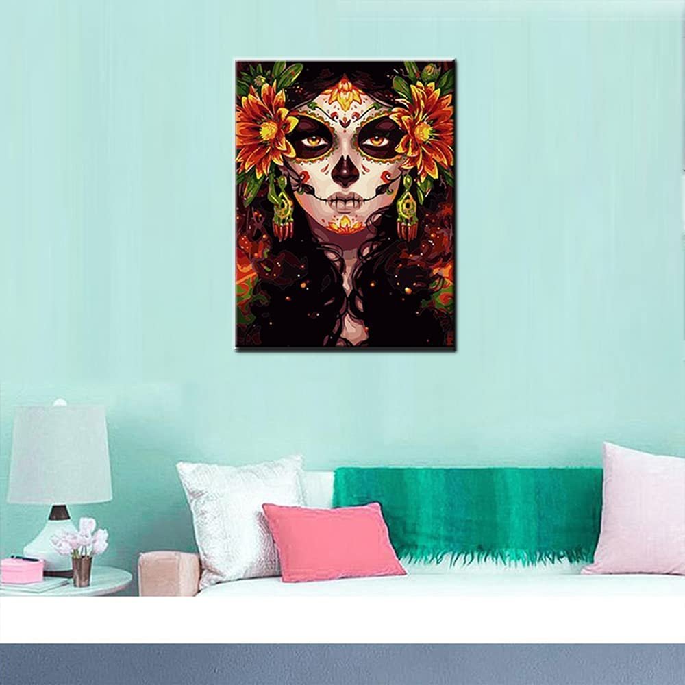 Skull Girl Diamond Painting DIY 5D, Numbering Kit, Mexico Day of The Dead Artwork /Pictures Fashion Makeup Wall Art Crystal