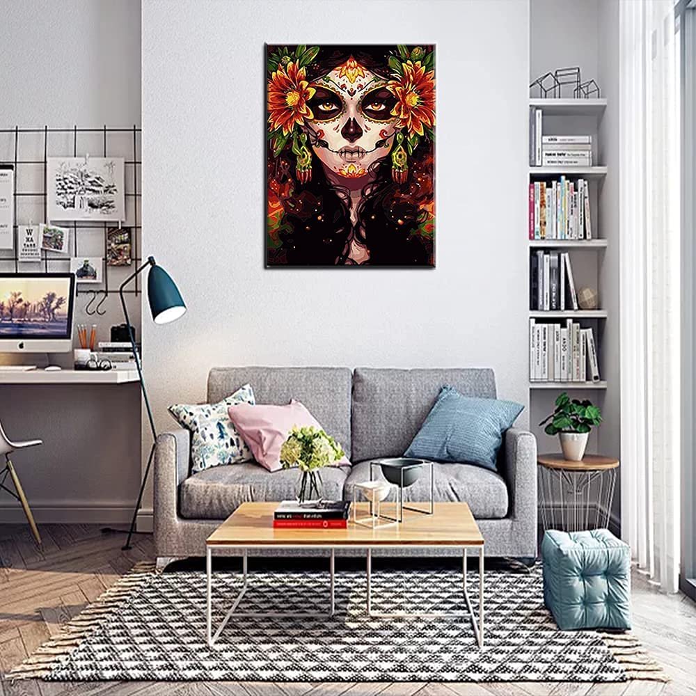 Skull Girl Diamond Painting DIY 5D, Numbering Kit, Mexico Day of The Dead Artwork /Pictures Fashion Makeup Wall Art Crystal
