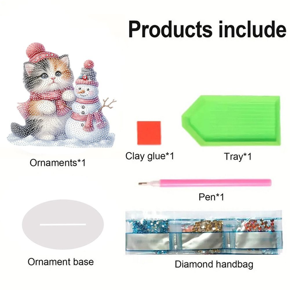 Special Shaped Acrylic Christmas Cat Diamond Painting Tabletop Ornament Snowman Christmas Decor Diamond Painting Desk Ornament