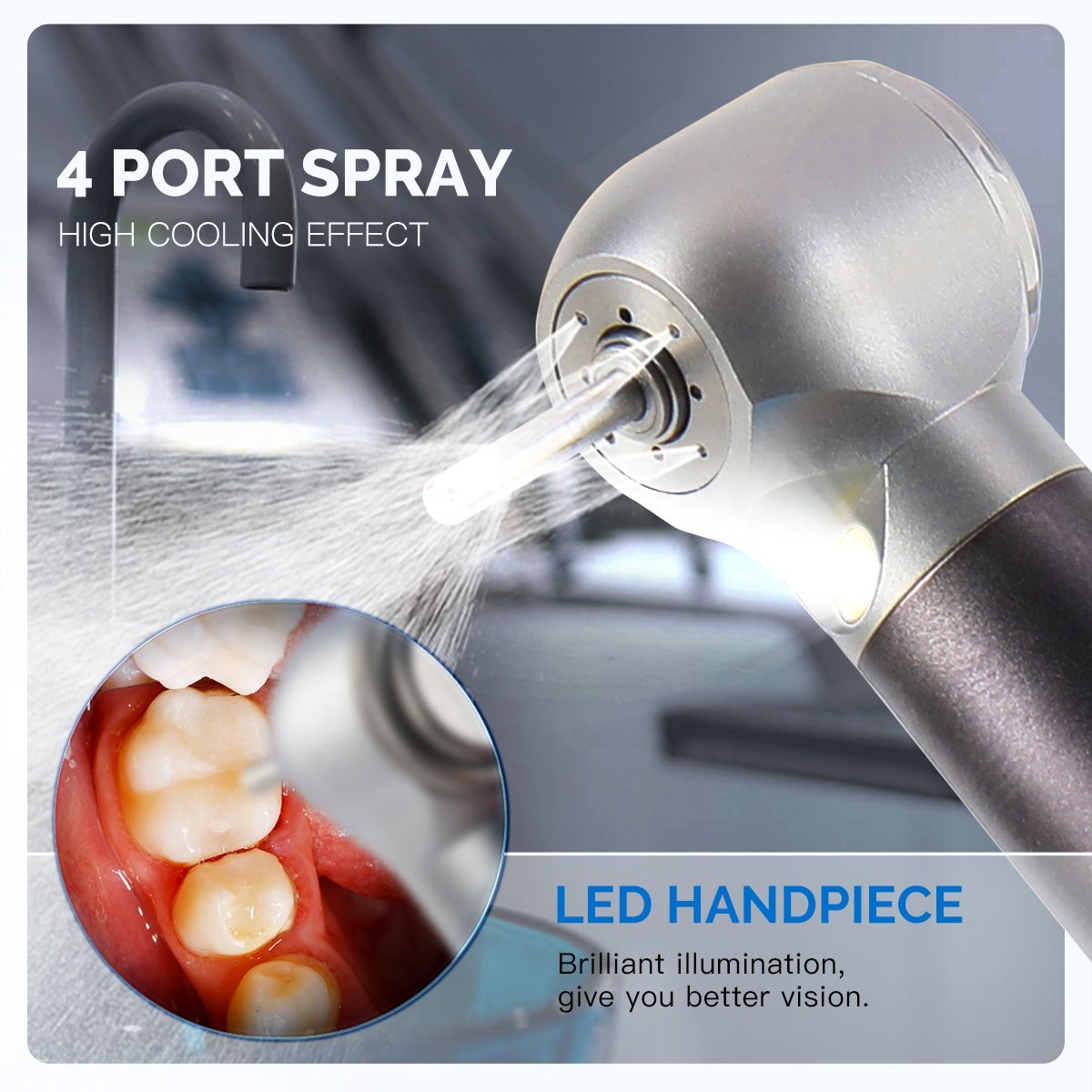 Azdent Dental High Speed Handpiece with 4 Port Spray and Ceramic Bearing
