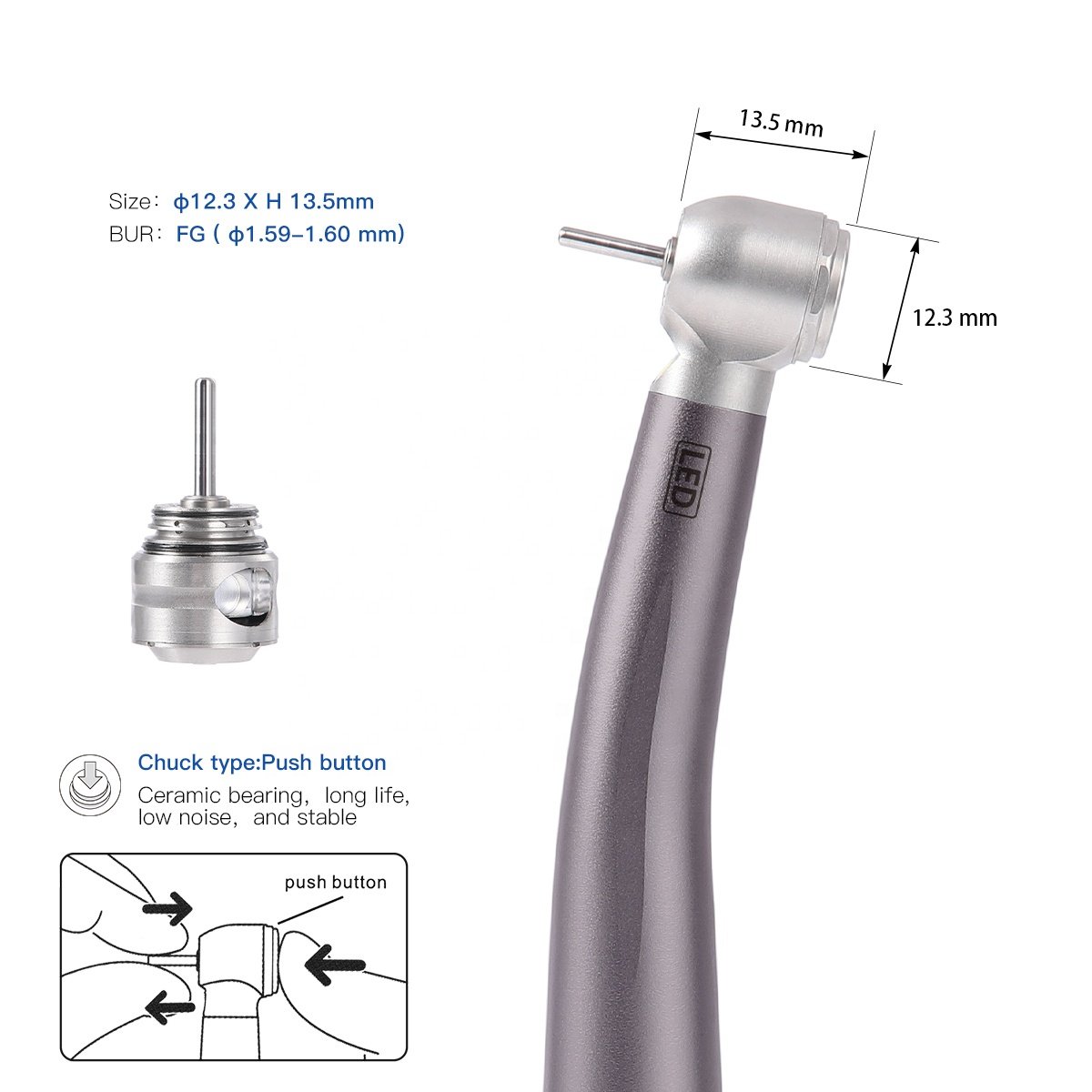 Azdent Dental High Speed Handpiece with 4 Port Spray and Ceramic Bearing