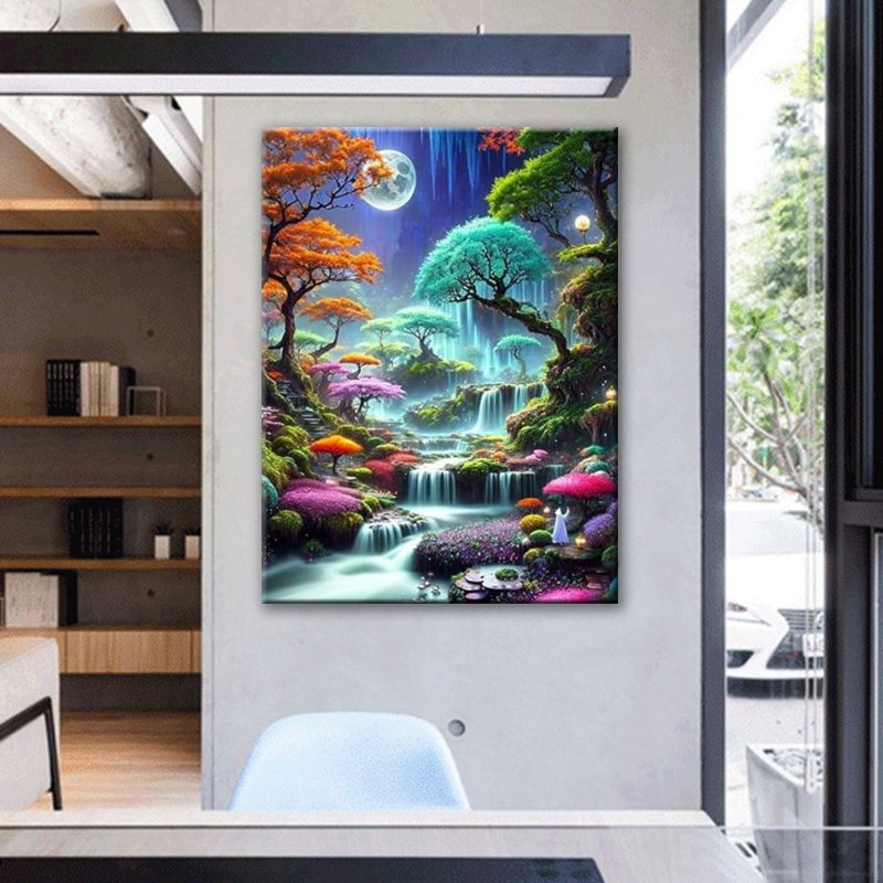 5d Diamond Painting Kit for Adults Trees Waterfall Night Lace Flannel Fairy Dust Diamond Ab Diamond Art Handmade Home Wall Decor