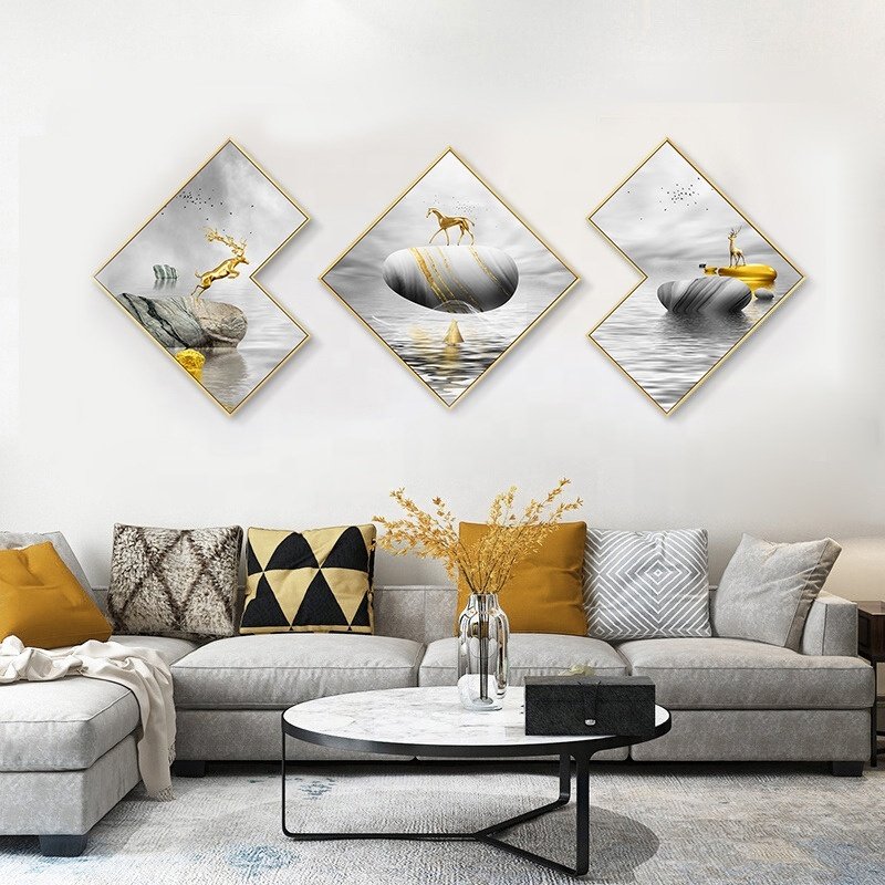 Diamond paintings japanese style motivational aluminum frame decorative porcelain canvas painting and wall art for living room