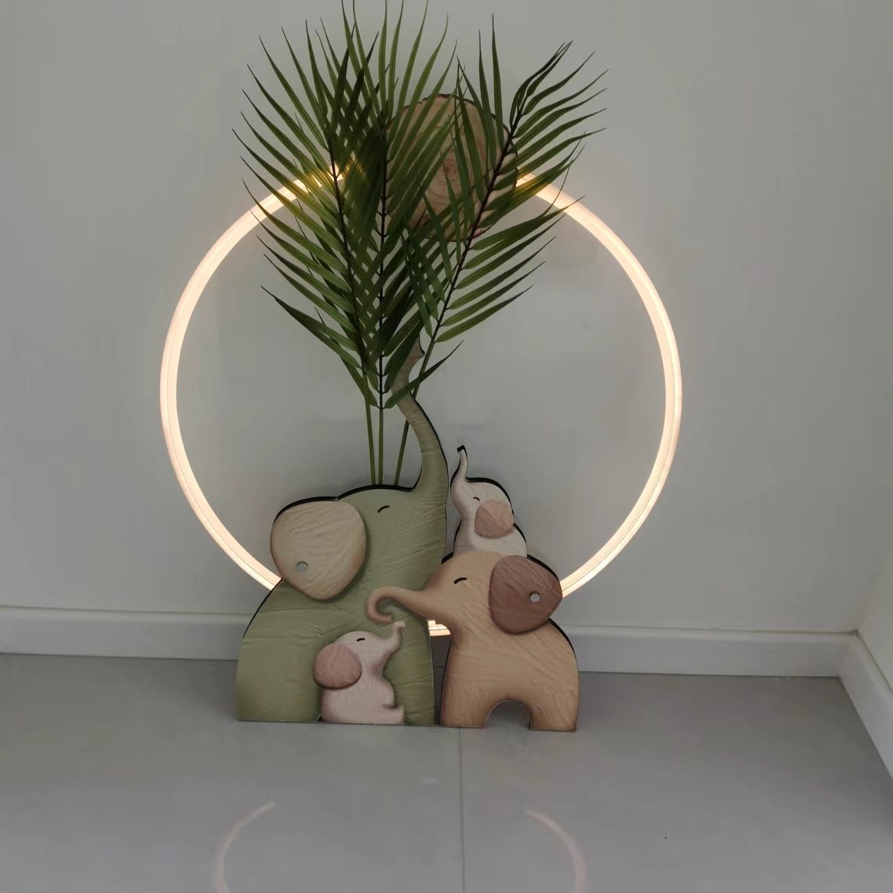 Art Decoration LED Acrylic Lamp Painting Animal Still Life UV Printing Crystal Porcelain Wall Decoration Elephant Family