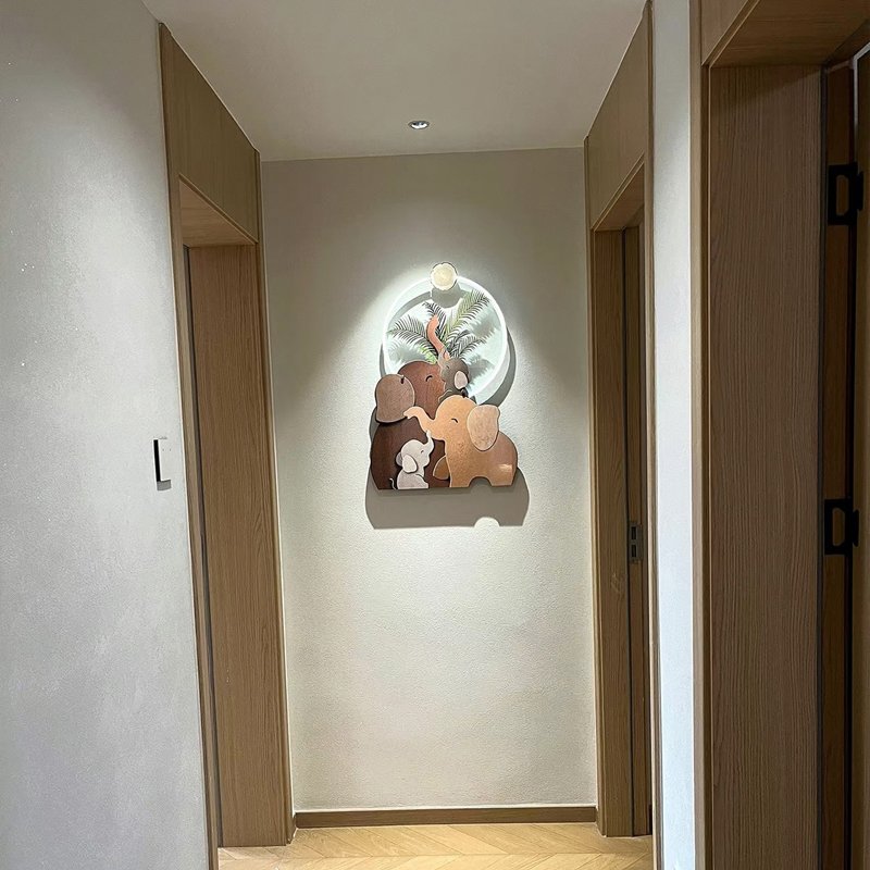Art Decoration LED Acrylic Lamp Painting Animal Still Life UV Printing Crystal Porcelain Wall Decoration Elephant Family