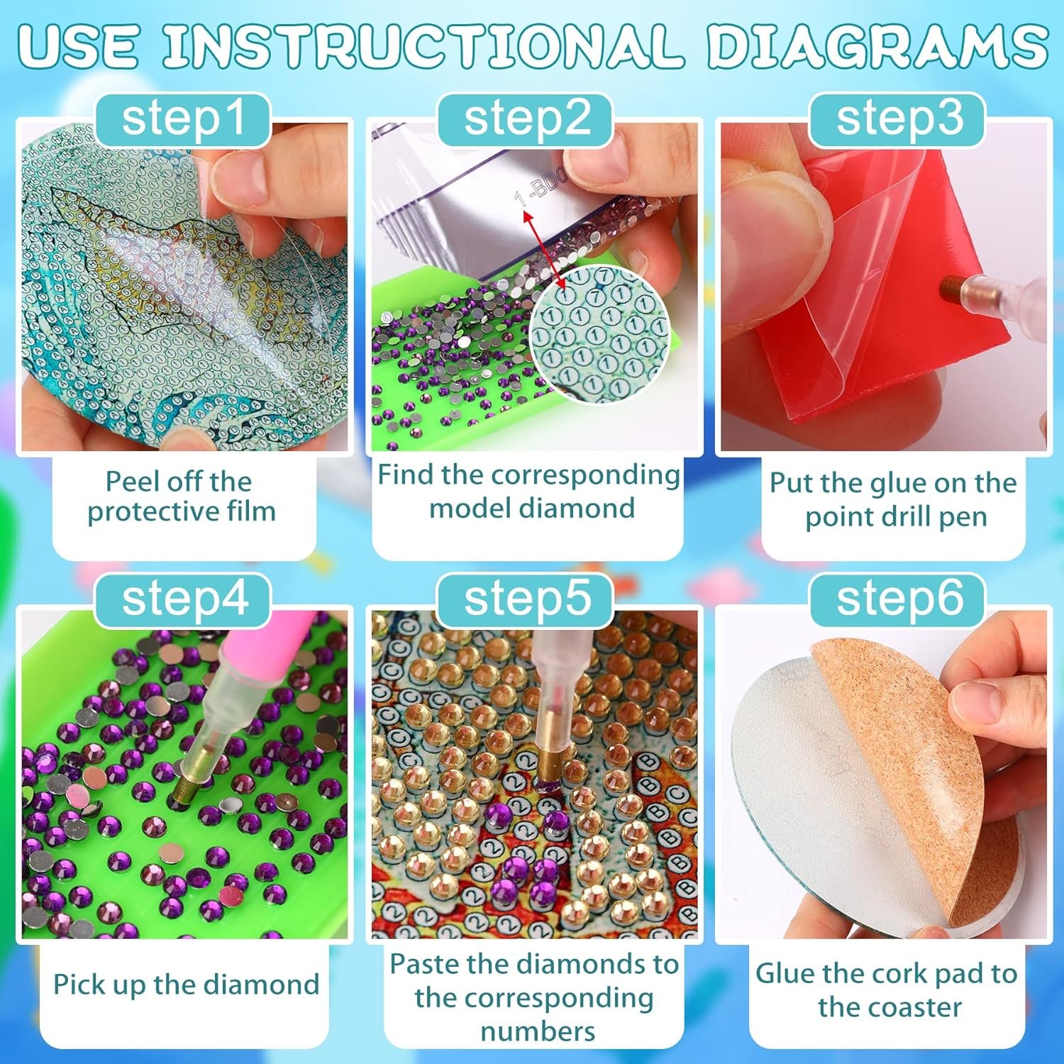 Diamond Painting Coasters Kit 8 Pieces 5D Ocean DIY Diamond Art Coasters Diamond Art Kits For Adults
