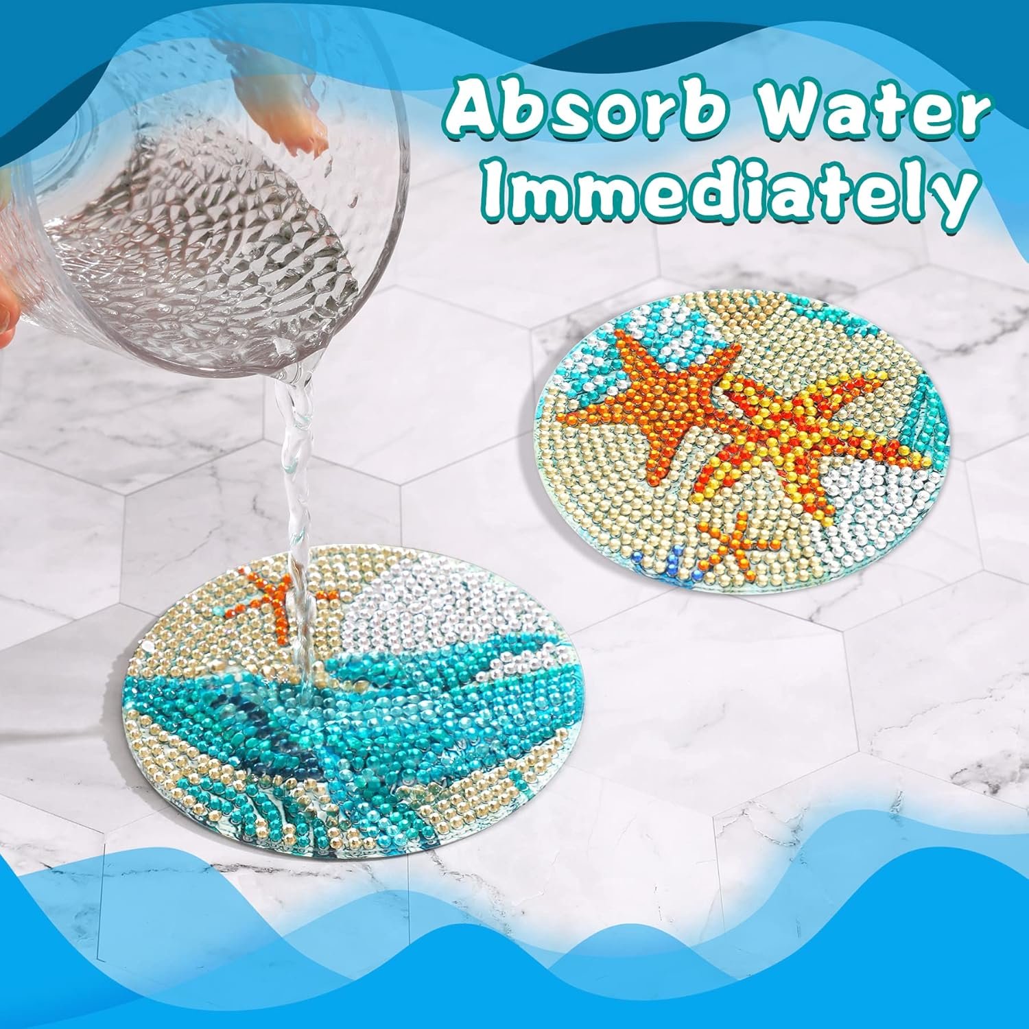 Diamond Painting Coasters Kit 8 Pieces 5D Ocean DIY Diamond Art Coasters Diamond Art Kits For Adults