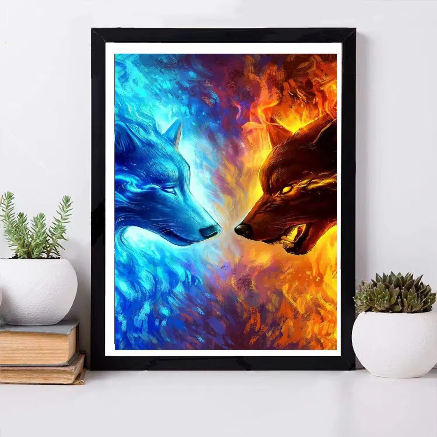 Hot sale Diamond Painting Kits for Adults DIY 5D Full Drill Diamonds Art Fire Wolf Painting for Home Wall Decor