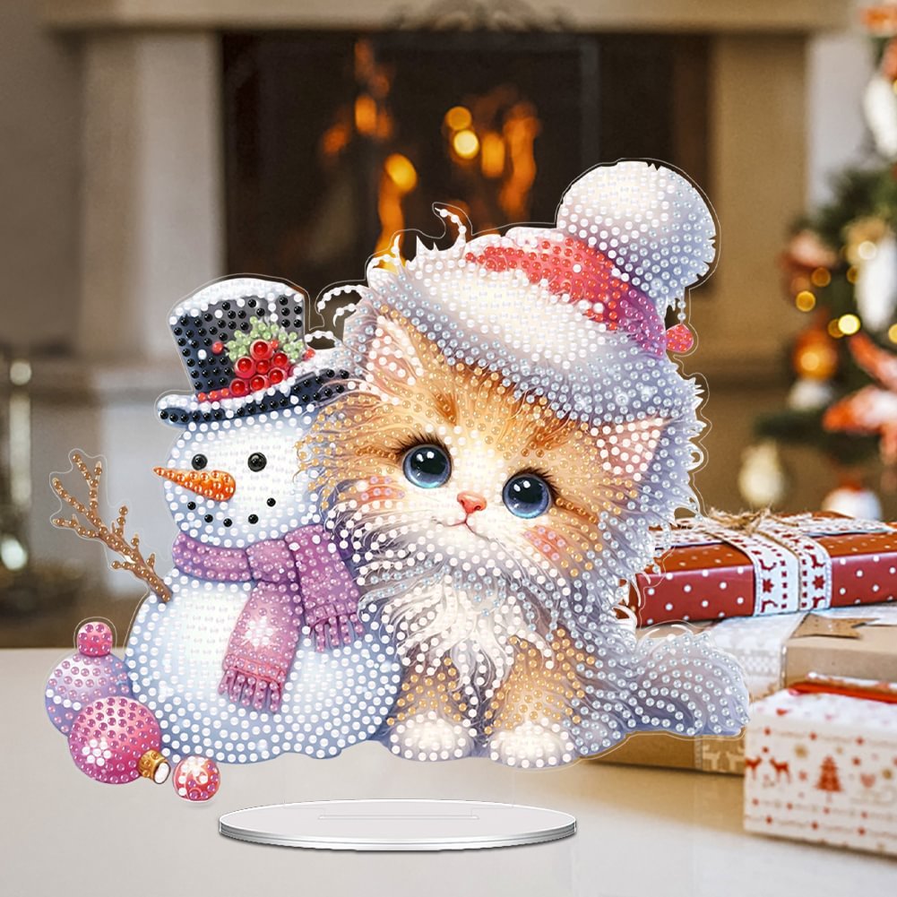Custom DIY Snowman Special Shaped Diamond Painting Tabletop Ornament 5D Acrylic Diamond Painting Irregular Desk Ornament