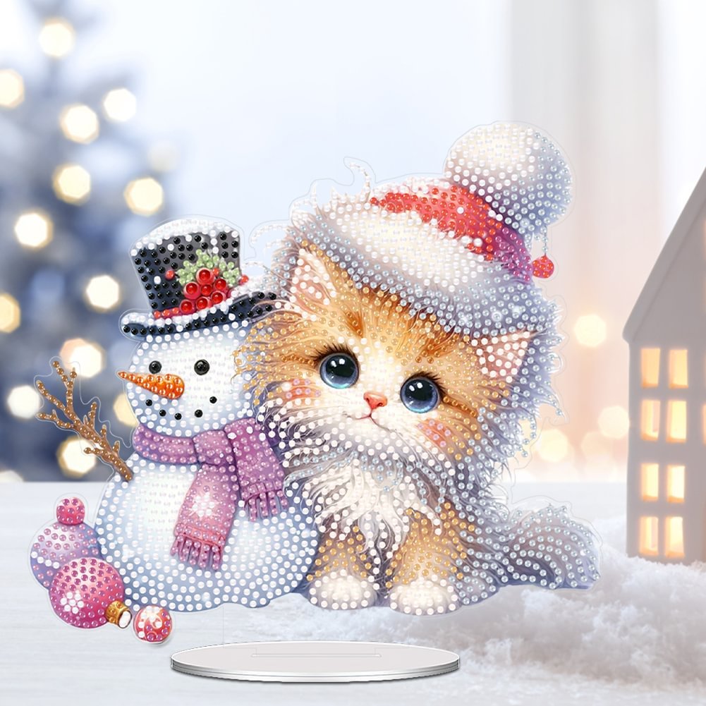 Custom DIY Snowman Special Shaped Diamond Painting Tabletop Ornament 5D Acrylic Diamond Painting Irregular Desk Ornament