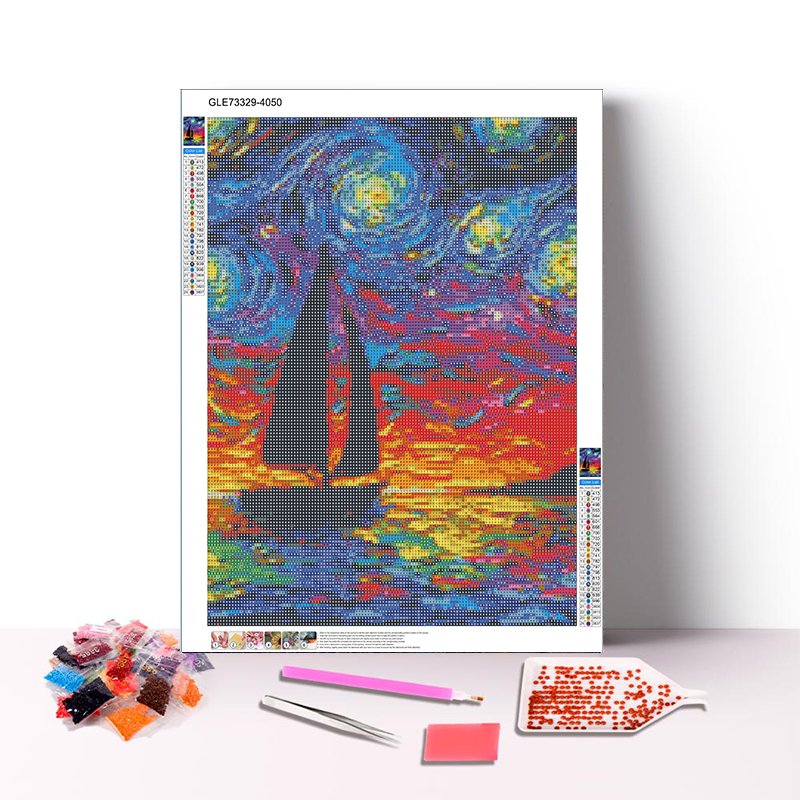 Dropshipping DIY 5D Diamond Painting Kits The Starry Night And Sailing Abstract Picture Diamond Painting for Home Decor