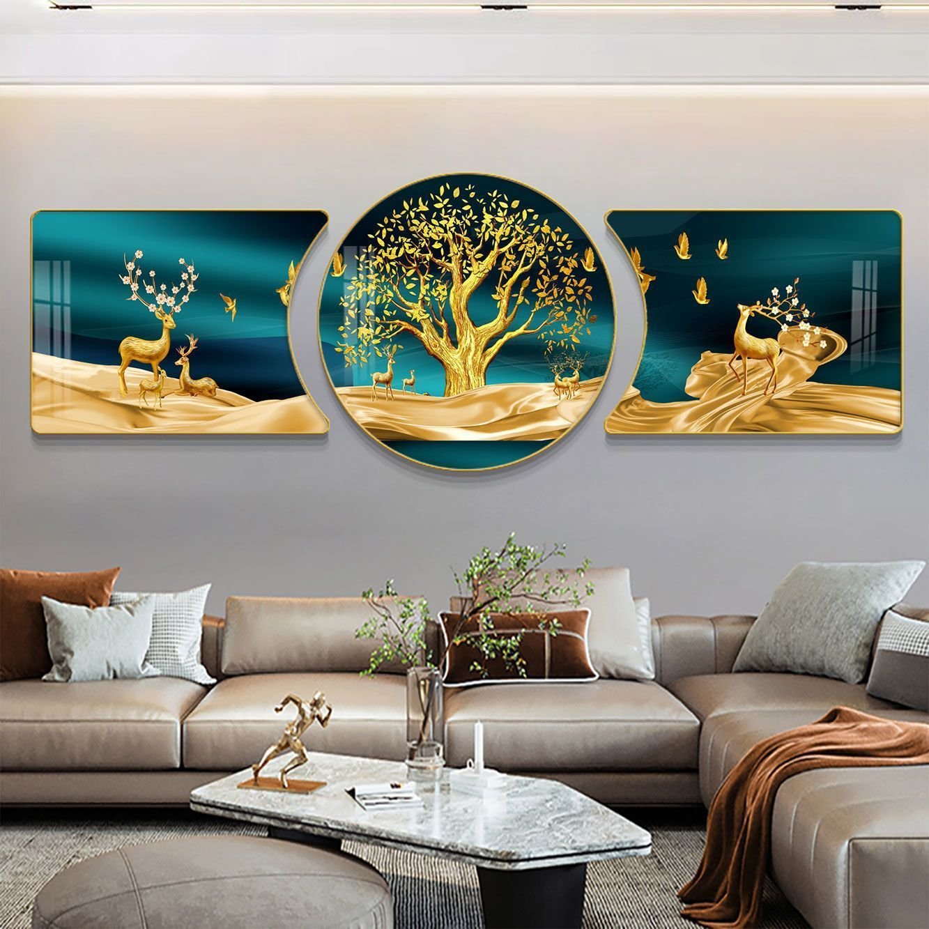 Nordic Color 3 Piece Set Fashion Abstract Wall Art Living Room Home Decoration pvc frame crystal porcelain diamond painting