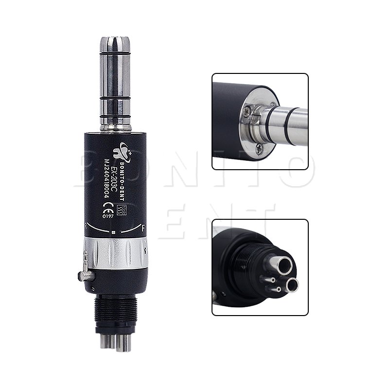 EX-203C Black Color Dental Low Speed Handpiece Set External Water Spray Air Motor Contra Angle Handpiece E-type Dental Polishing