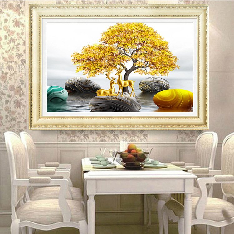 Hot Selling Golden Trees Home Decor Luxury High Quality Modern Wall Art Magic Cube Drill Diamond Painting