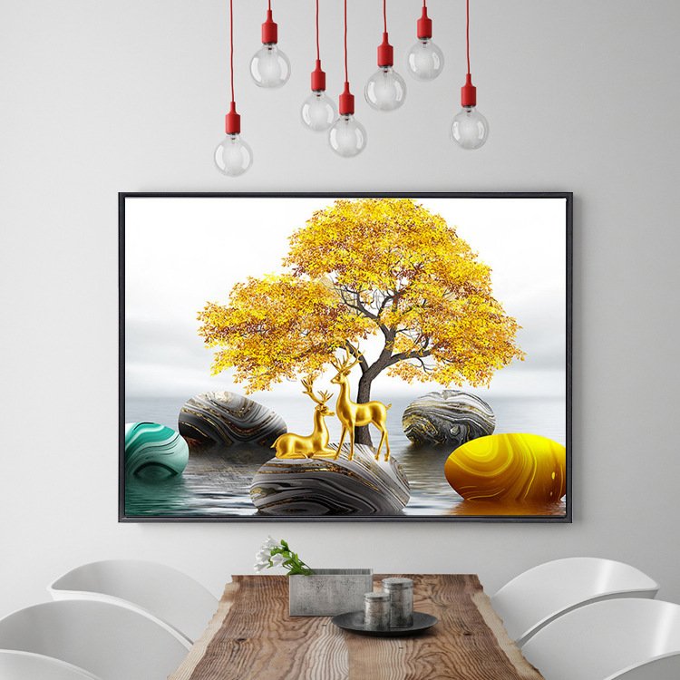 Hot Selling Golden Trees Home Decor Luxury High Quality Modern Wall Art Magic Cube Drill Diamond Painting