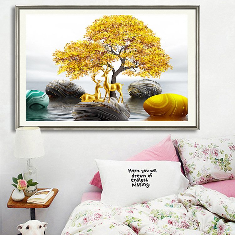 Hot Selling Golden Trees Home Decor Luxury High Quality Modern Wall Art Magic Cube Drill Diamond Painting