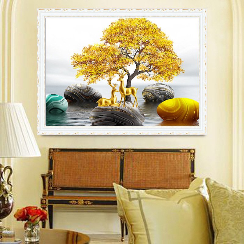 Hot Selling Golden Trees Home Decor Luxury High Quality Modern Wall Art Magic Cube Drill Diamond Painting