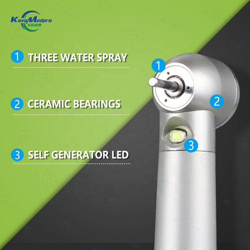 OEM/ODM Dental LED High Speed Handpiece Dentist Tips E-Generator Air Turbine B2 M4 Push Button Triple Water Spray Ceramic Rotor