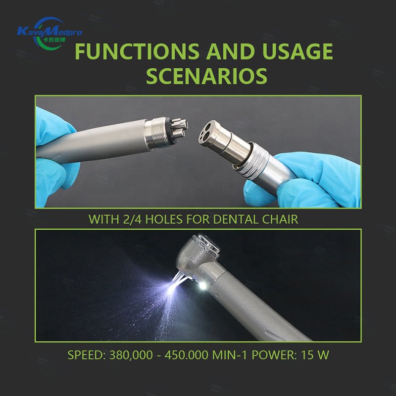 OEM/ODM Dental LED High Speed Handpiece Dentist Tips E-Generator Air Turbine B2 M4 Push Button Triple Water Spray Ceramic Rotor