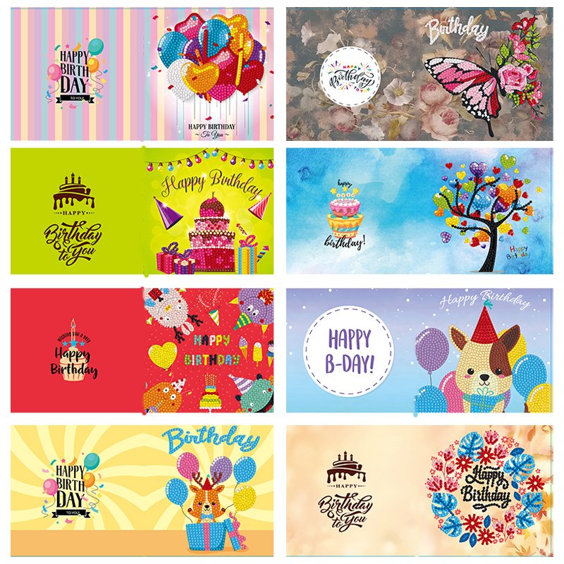 8 Piece Greeting Cards Set Of Children's Hot-Selling Diy Birthday Cards Diamond Painting Crystal Diamond Gifts For Friends