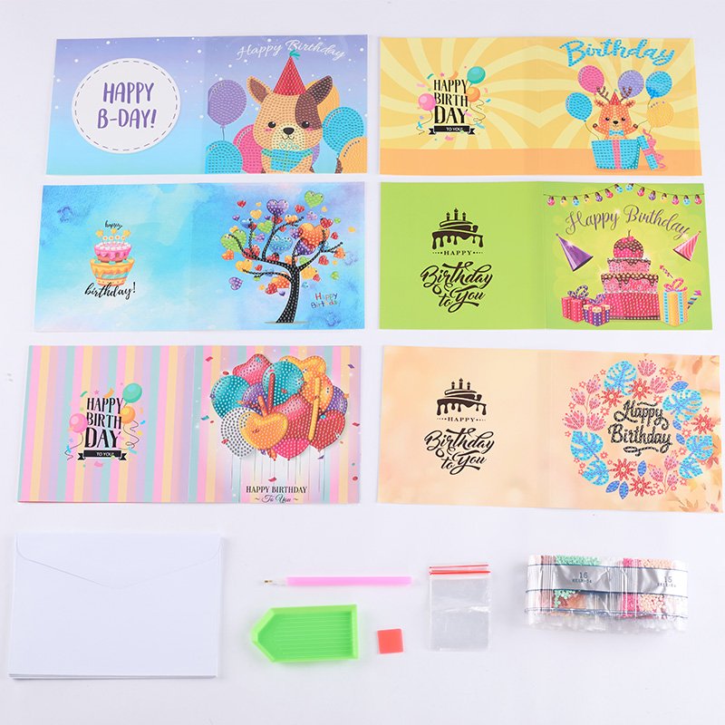 8 Piece Greeting Cards Set Of Children's Hot-Selling Diy Birthday Cards Diamond Painting Crystal Diamond Gifts For Friends