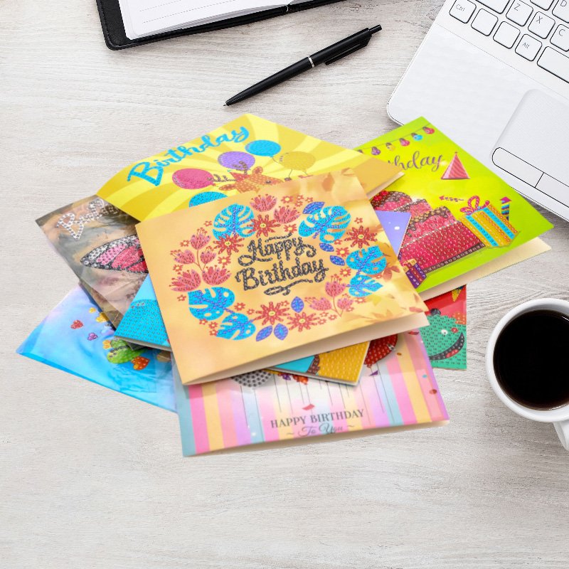 8 Piece Greeting Cards Set Of Children's Hot-Selling Diy Birthday Cards Diamond Painting Crystal Diamond Gifts For Friends