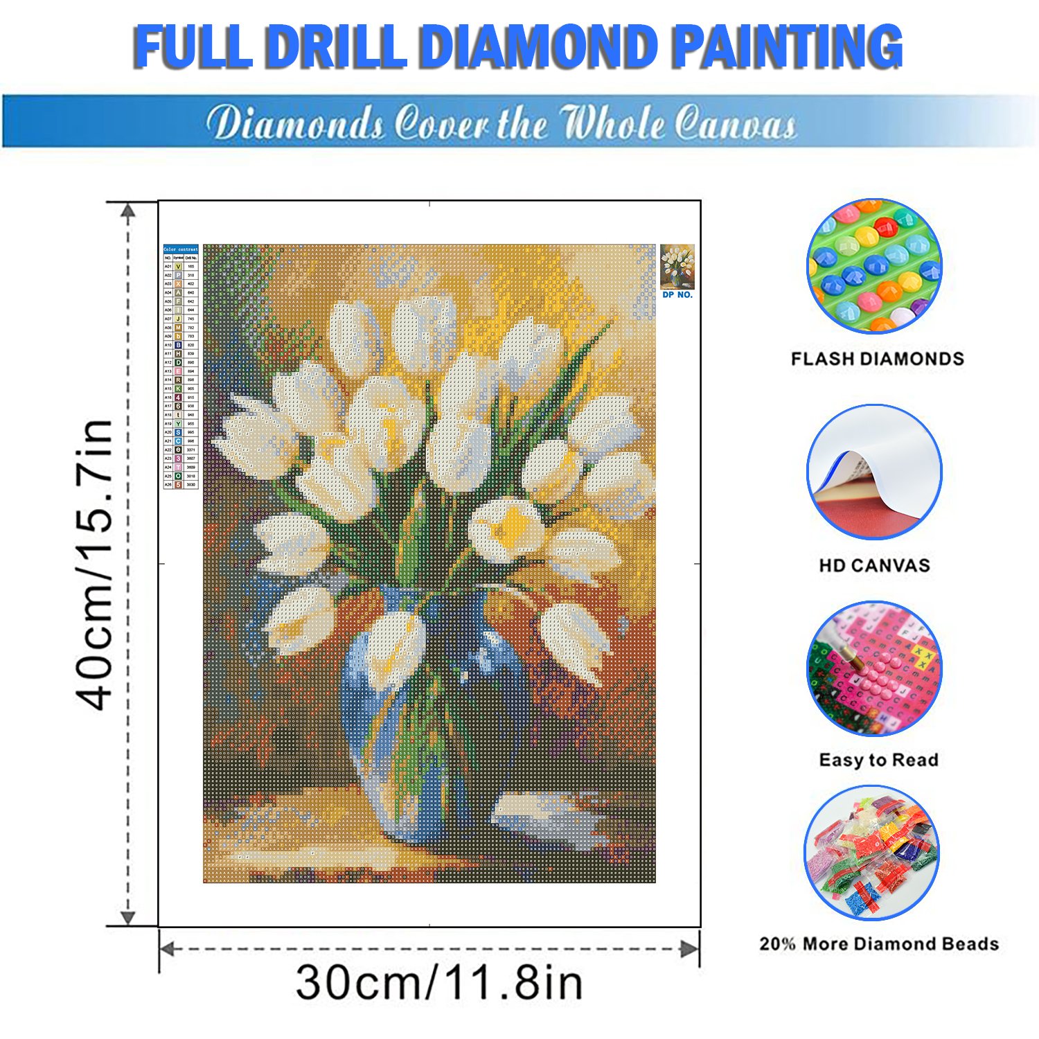 white tulip diy diamond painting full square/round flower diamond embroidery drill mosaic cross stitch living room decor
