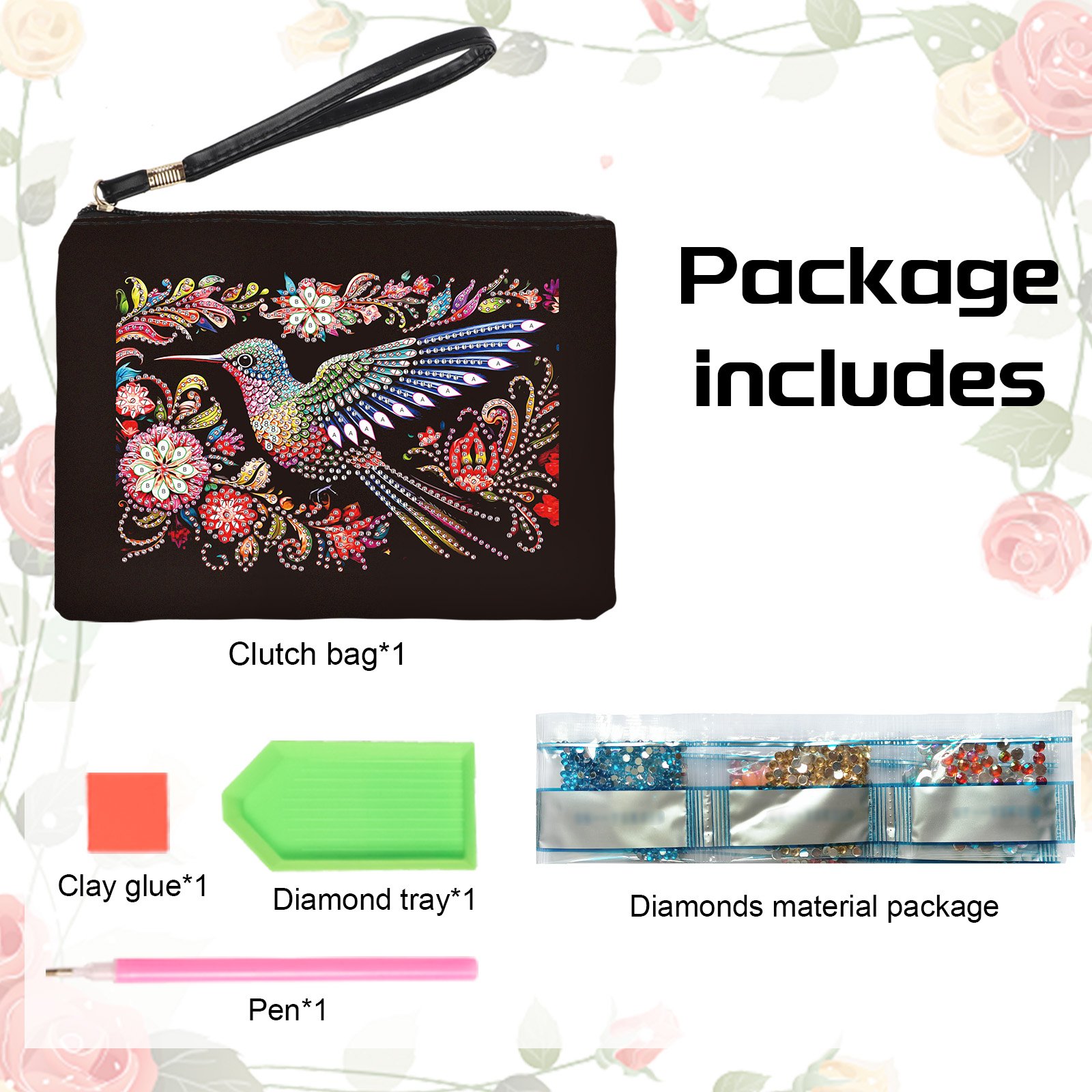 Gift Idea with Diamond Art Handbag Wristlet Clutch Bag for Makeup