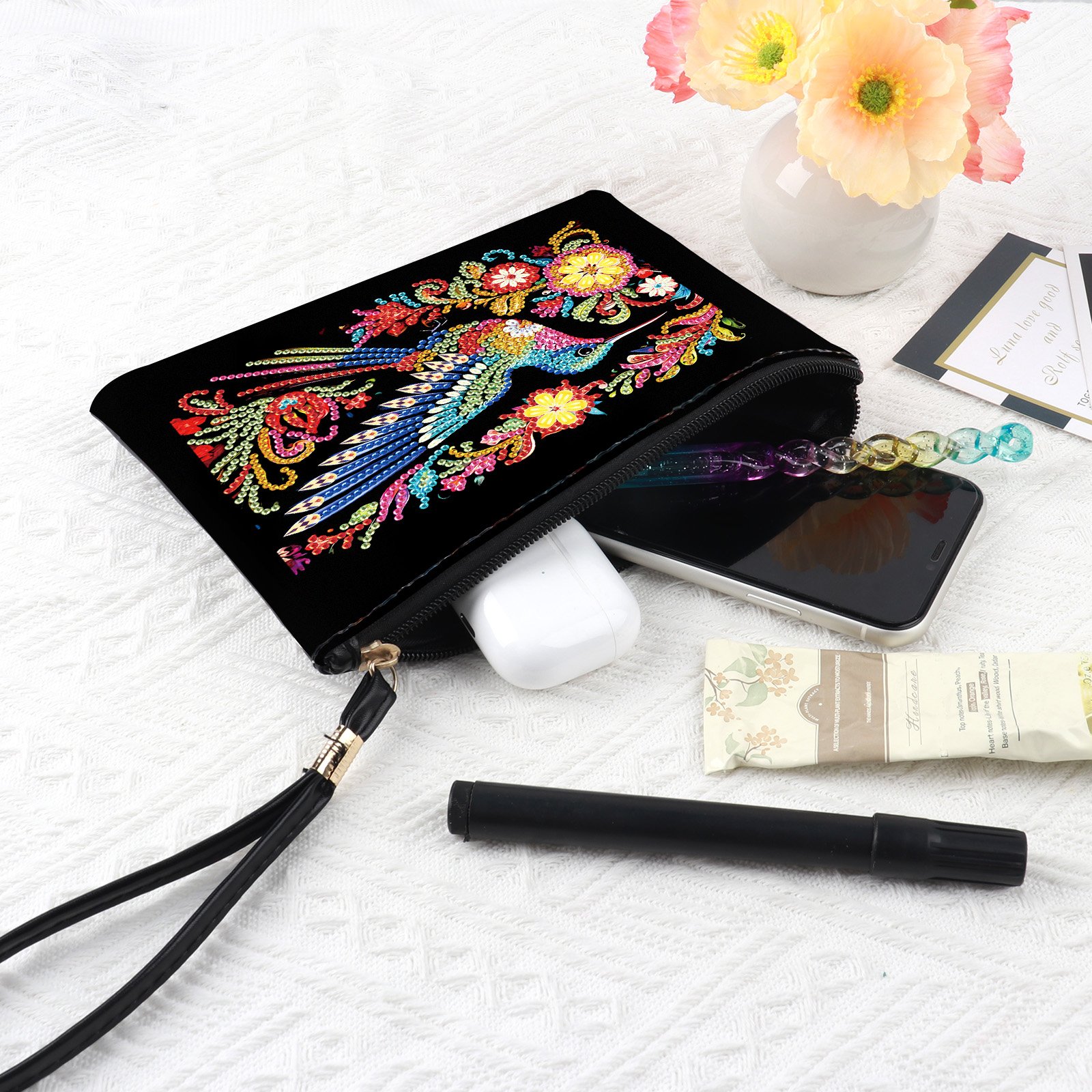 Gift Idea with Diamond Art Handbag Wristlet Clutch Bag for Makeup