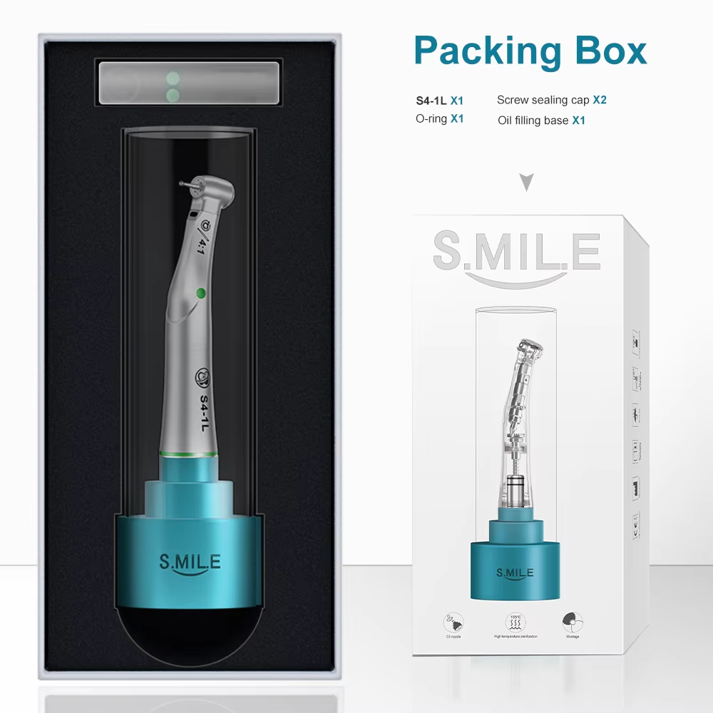 Dental Handpiece Contra Angle Low Speed 4:1 Optic Green Ring 4 Water Spray dentist equipment Smile Series S4-1L Dentist Stool