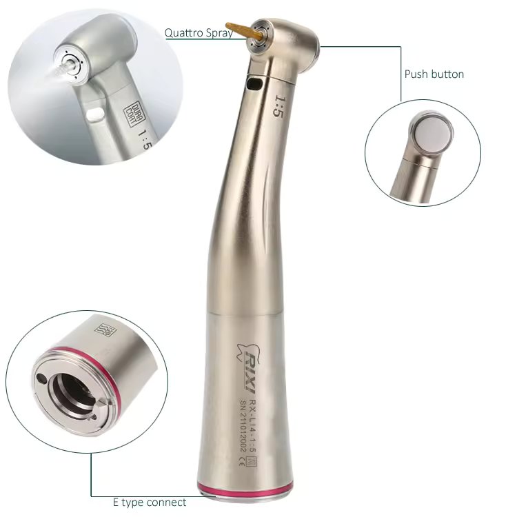 1:5 Contra Angle Fiber Optic Dental Handpiece Turbine CE Certificate High Speed Dental Handpiece Durable Steel Metal RIXI Golden