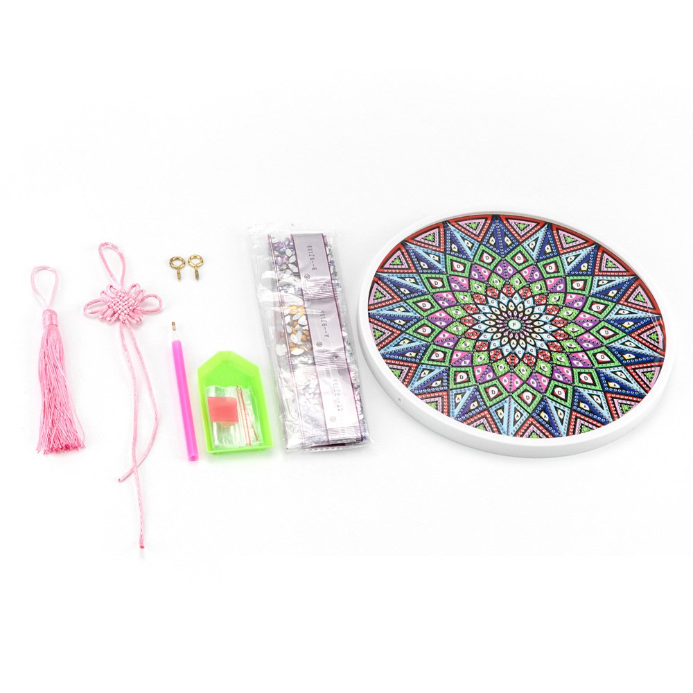 New 5D bright diamond-shaped diamond painting with tassel, framed and circular decoration