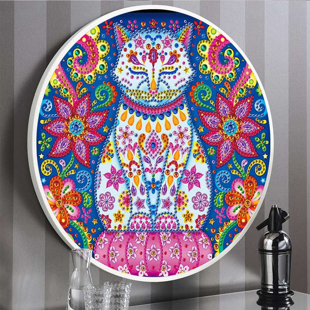 New 5D bright diamond-shaped diamond painting with tassel, framed and circular decoration