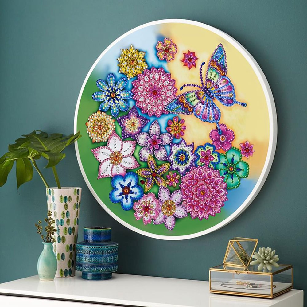 New 5D bright diamond-shaped diamond painting with tassel, framed and circular decoration
