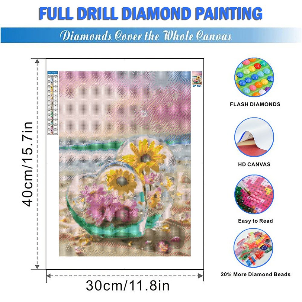 Flower 5D DIY Diamond Painting Love Sunflower Beach Mosaic Embroidery Rhinestone Full Round Diamond Art Painting
