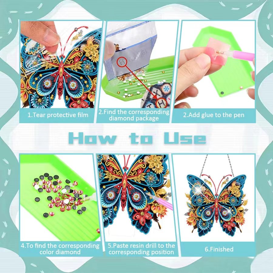 5D DIY Flower Butterfly Diamond Painting Hanging Ornament Full Acrylic Home Decor Diamond Painting Pendant