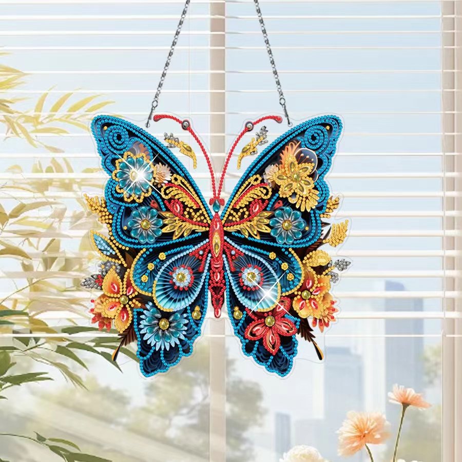 5D DIY Flower Butterfly Diamond Painting Hanging Ornament Full Acrylic Home Decor Diamond Painting Pendant