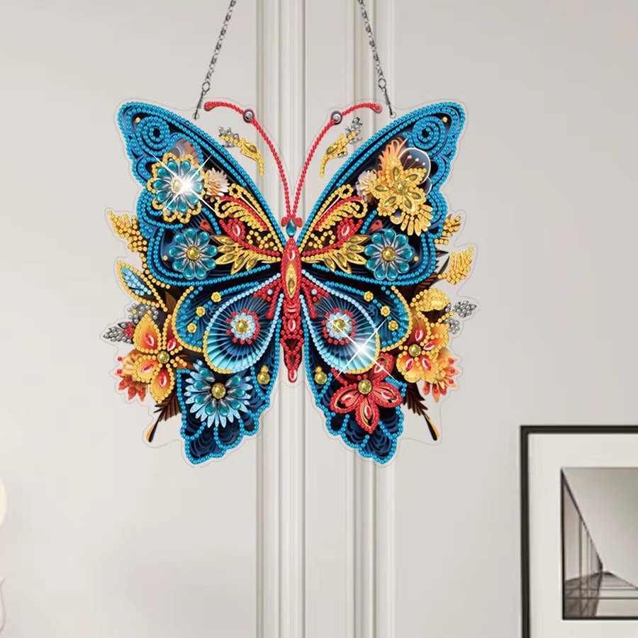 5D DIY Flower Butterfly Diamond Painting Hanging Ornament Full Acrylic Home Decor Diamond Painting Pendant