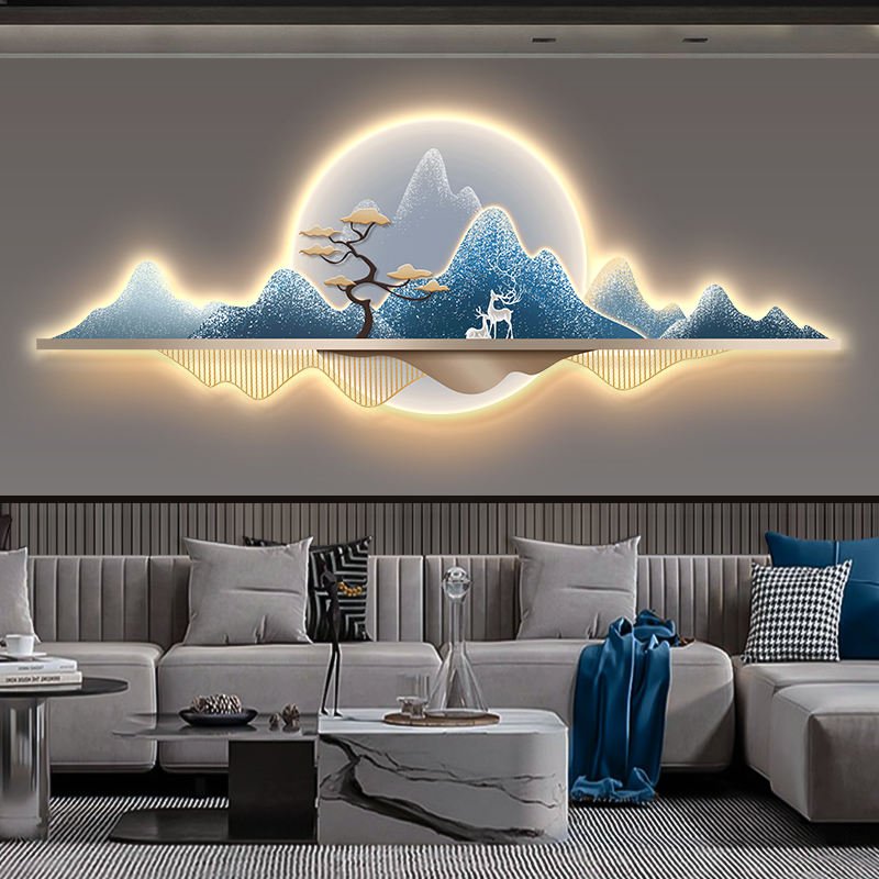 Modern simple crystal porcelain art and LED light painting irregular landscape home decoration wall art