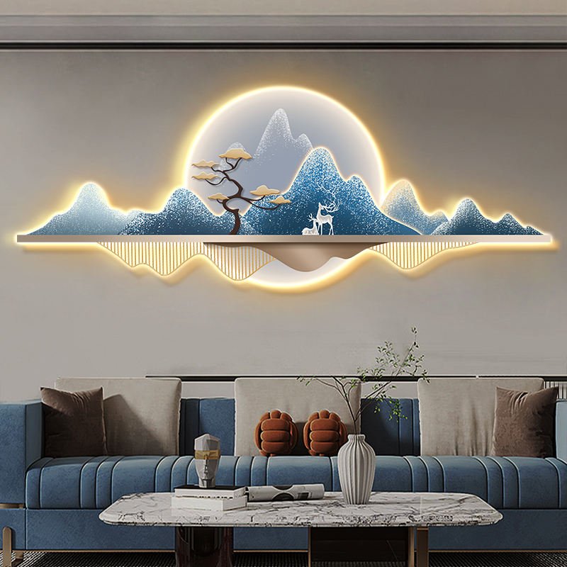 Modern simple crystal porcelain art and LED light painting irregular landscape home decoration wall art